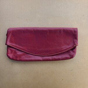 Classic Vintage Red Leather Stitched Fold-Over Under the Arm Clutch Purse